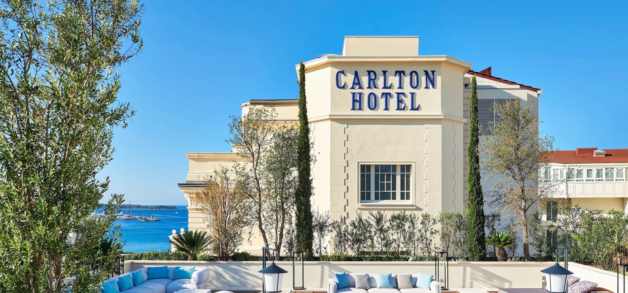 Editorial blue-hour view of Carlton Cannes, a Regent Hotel in Cannes