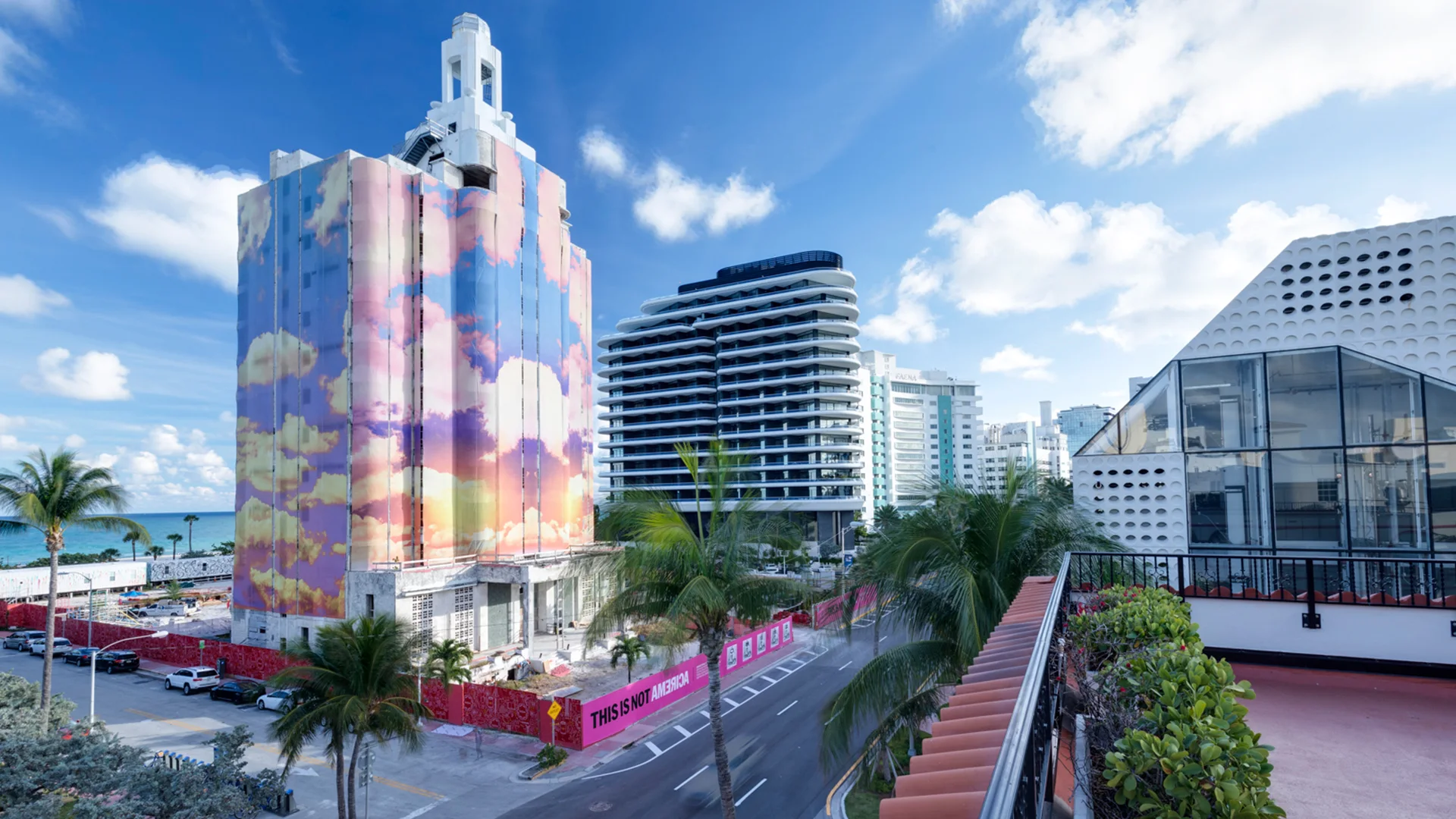 Editorial blue-hour view of Faena Hotel Miami Beach in Miami Beach