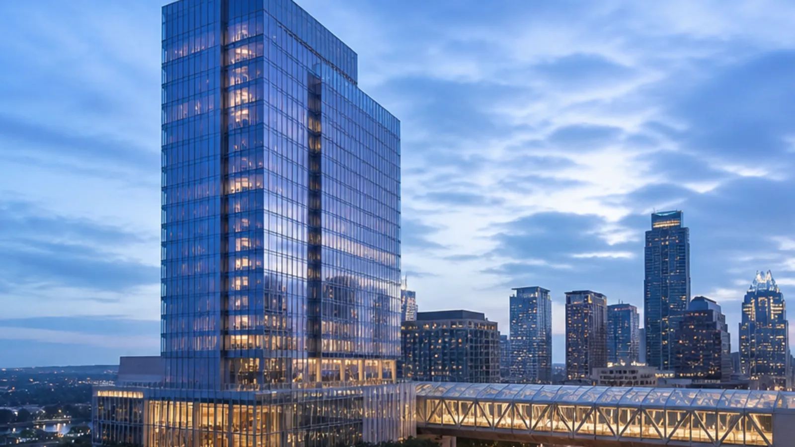 Editorial blue-hour view of Fairmont Austin in Austin