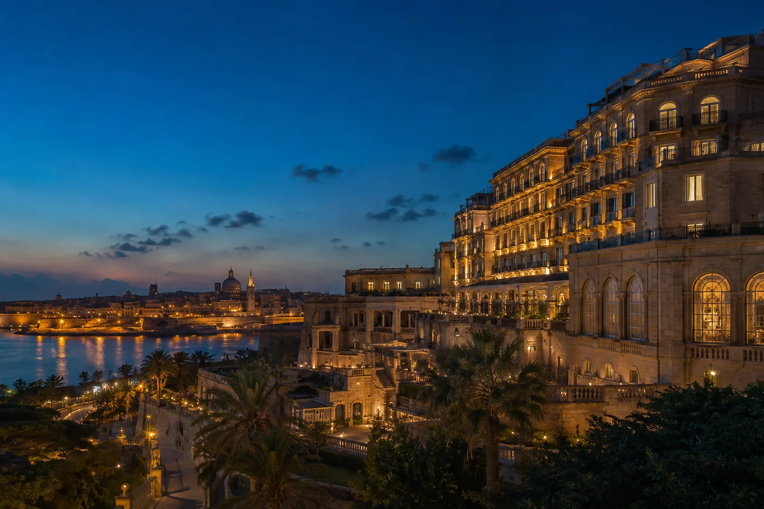 Editorial architectural view of the event-week meeting rhythm at Grand Hotel Excelsior Malta