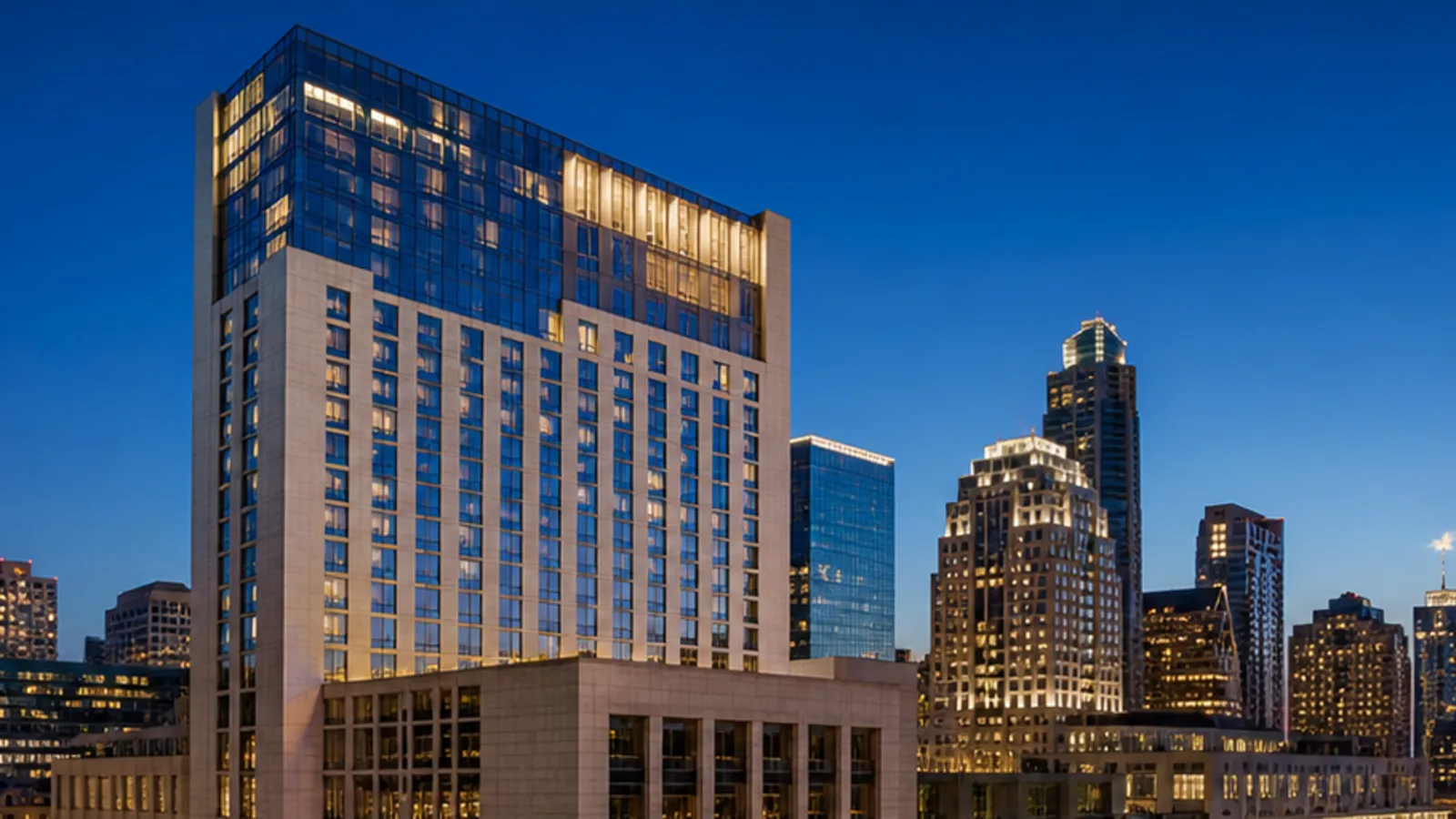 Editorial blue-hour view of JW Marriott Austin in Austin