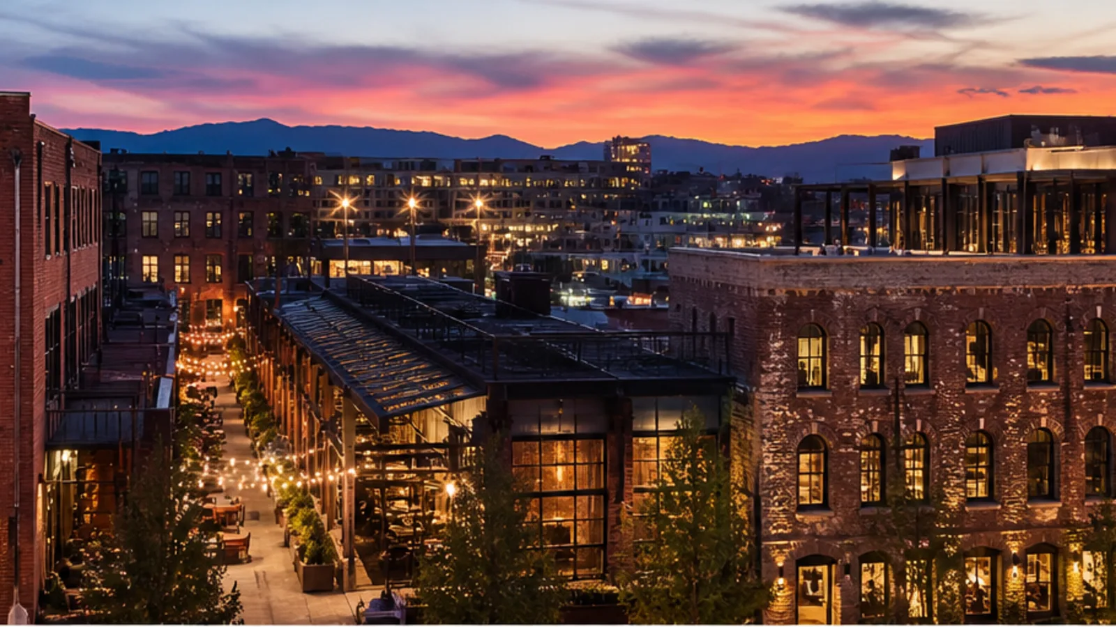 Editorial blue-hour view of The Maven Hotel in Denver