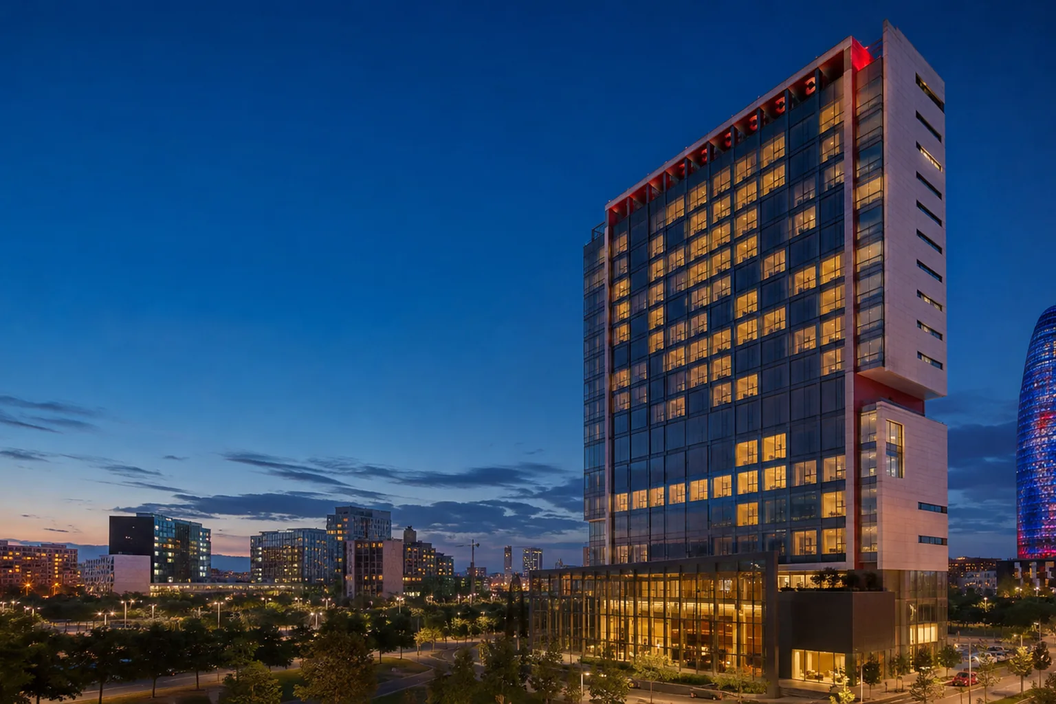 Editorial architectural view of the event-week meeting rhythm at Novotel Barcelona City