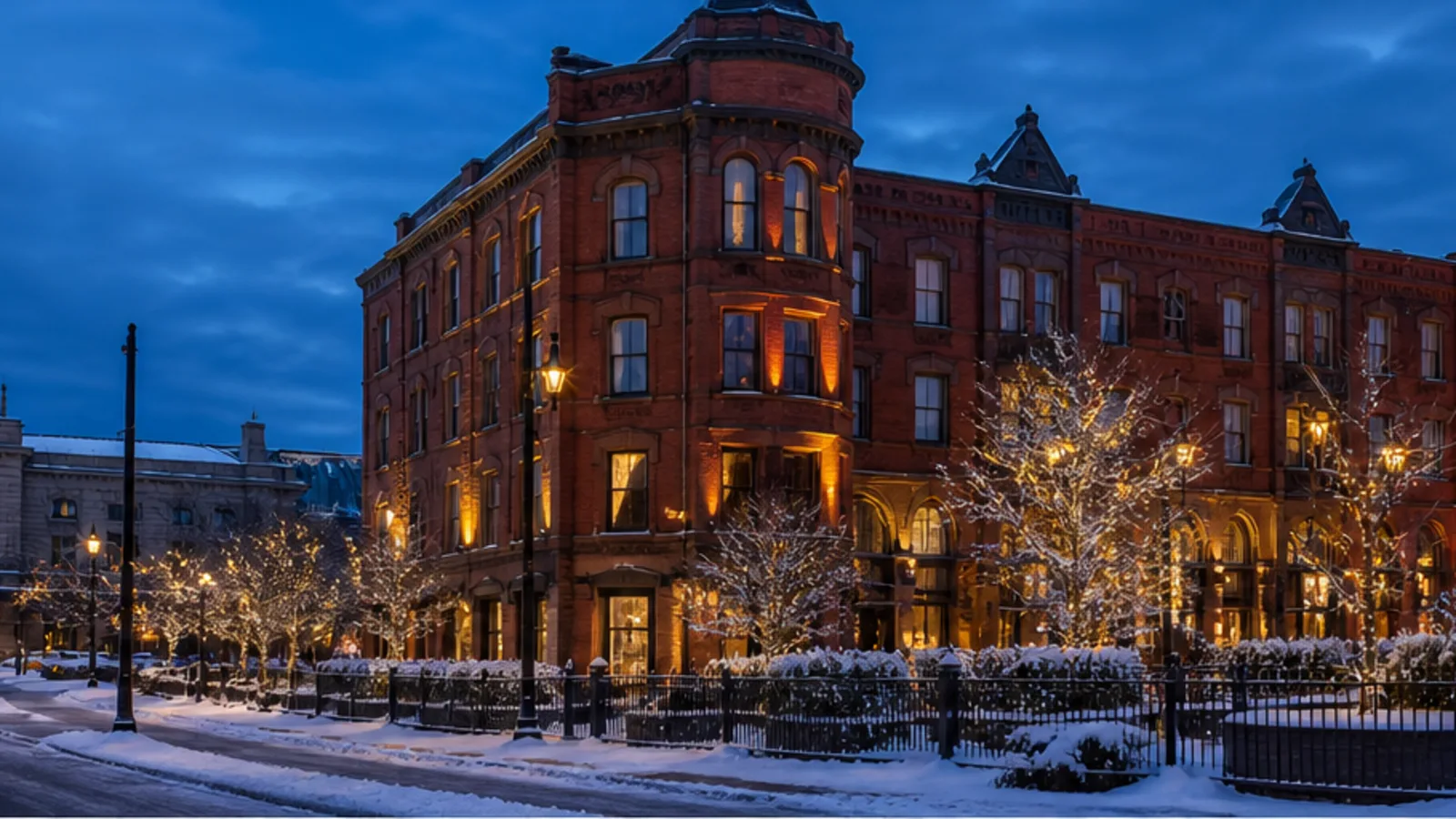 Editorial blue-hour view of The Oxford Hotel in Denver