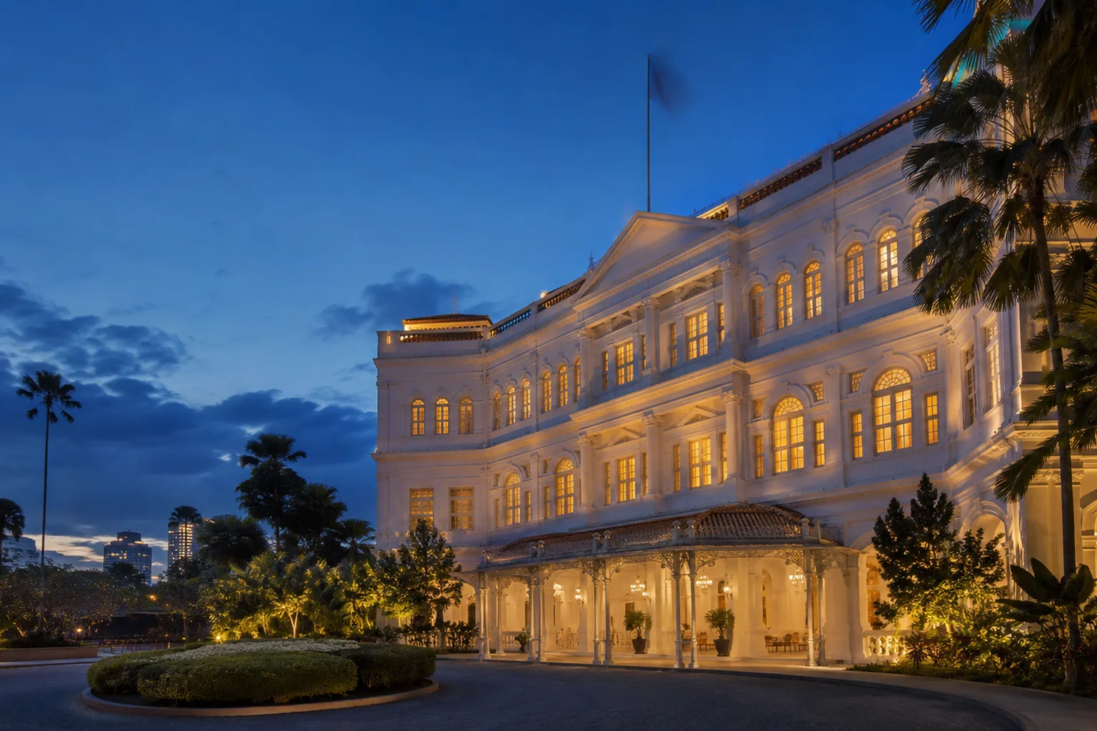Editorial architectural view of the event-week meeting rhythm at Raffles Hotel Singapore